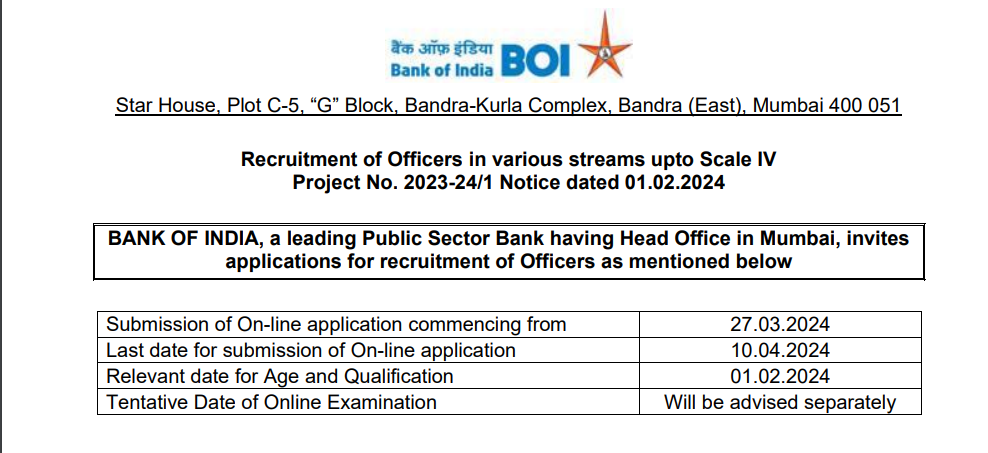 BOI Officer Recruitment 2024